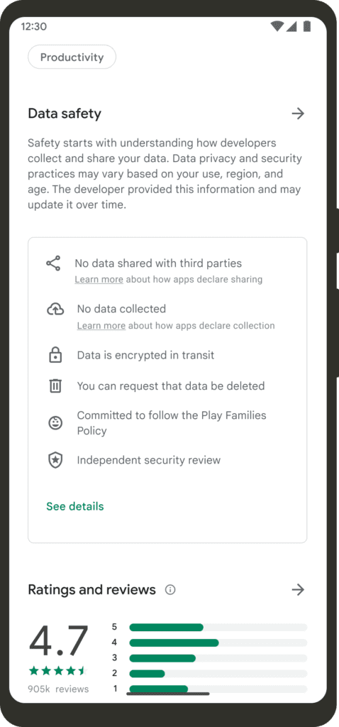 data safety nueva seccion google