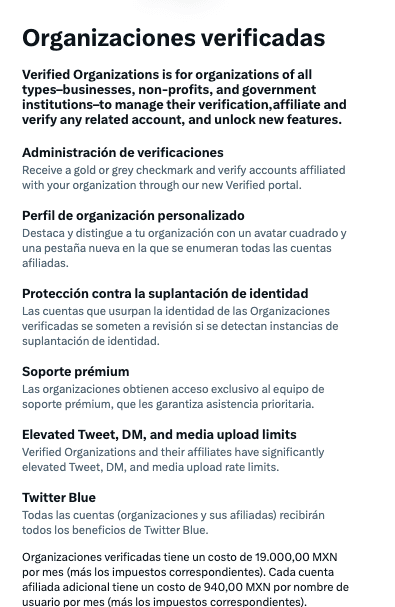 twitter organizaciones verificadas costos