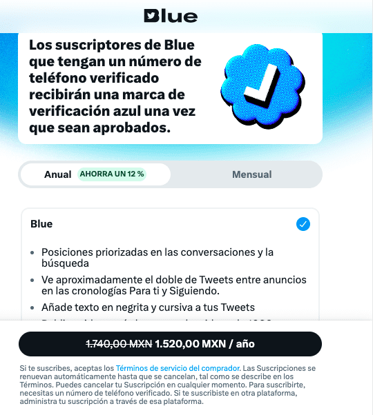 twitter blue costos
